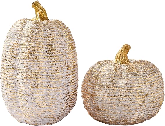 DN DECONATION Fall Pumpkin Decorations Table Centerpieces, 2Pcs White Gold