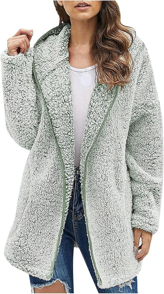 Sherpa Jacket Women Oversized Full Zip Fleece Hoodie Soft Plush Open Front Cardigan Coats Winter Sweater with Pockets