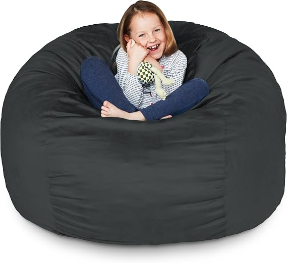 Lumaland Luxurious 3ft Medium Bean Bag Chair with Microsuede Cover - Ultra Soft, Foam Filling, Washable Bean Bag Sofa for Adults, Teenagers, Kids, Pets - Sack Chair for Living Room, Bedroom - Black