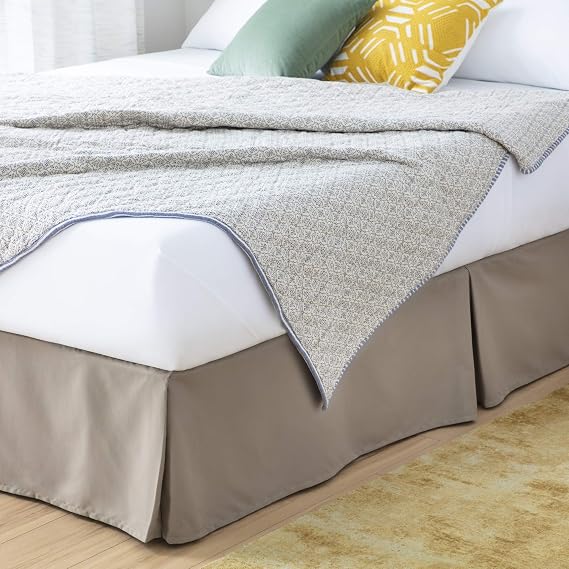 Linenspa 14 Inch Wrinkle and Fade Resistant-Machine Washable-Easy Use Pleated Microfiber Bed Skirt, Twin, Sand
