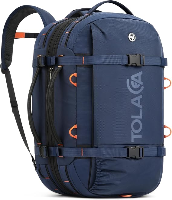 Tolaccea Reiserucksack Handgepäck Flugzeug RPET Material Erweiterbar 40-50L 180°-Laptopfach bis 16 mit Nassfach Rucksack Henkelgriff & Schultergurt