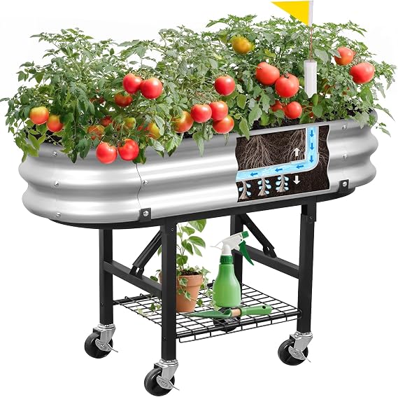 Self-Watering Raised Garden Bed with Legs, Wheels, and Foldable Stand