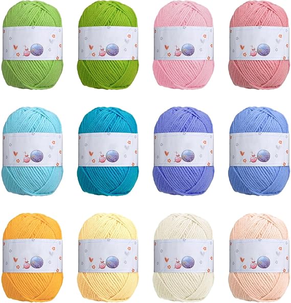 Yinsun 12pcs Yarn for Crocheting, Starter Acrylic Crochet Yarn, 12x50g