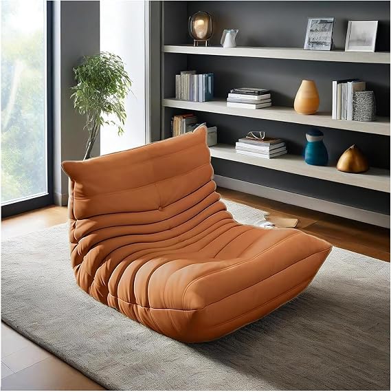 Togo Fireside Chair, Lazy Floor Sofa, One-piece Molding Corner Bean Bag Chairs, Ergonomic Design, Soft Suede, for Living Room Bedroom Dorm Salon Office