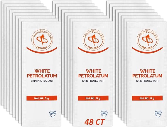 White Petrolatum 48 CT Foil Packets 5g, Cleansing Skin Protectorant Jelly, Great First Aid and Soothing Dry Skin