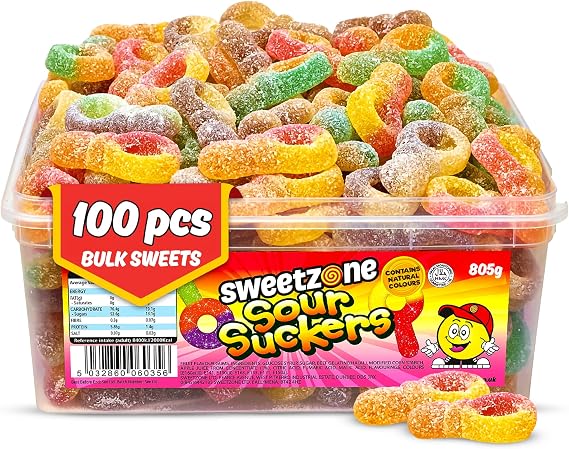 Sweetzone Sour Jelly Suckers 800g 100pcs, Halal Fizzy Gummy Sweets Tub
