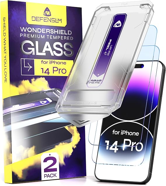 Defenslim WonderShield Screen Protector for iPhone 14 Pro, 2 Pack Glass