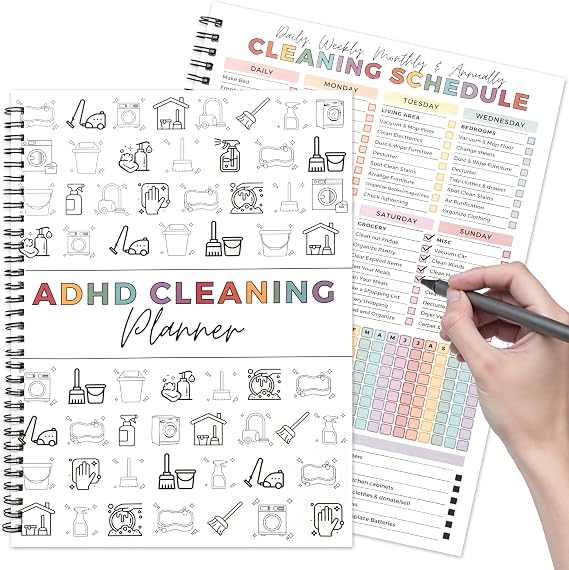 Adhd Planner Daily Cleaning Organizer - 2025 Chore Chart Schedule and Checklist - Adhd Household Needs Organization Weekly Monthly Yearly Home Family Full Focus Routine Clean Planners for Adults Women