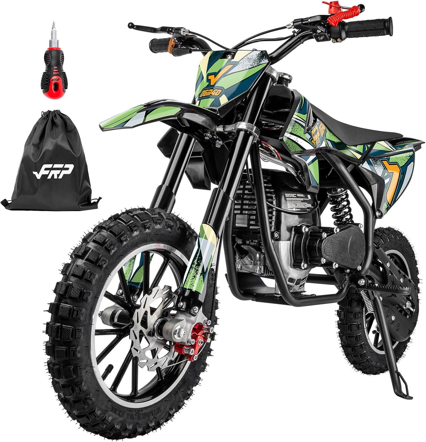 FRP FX40-Ogemaw Kids Off-Road Dirt Bike 40CC 4-Stroke Gas Powered Mini Motorcycle with Front & Rear Disc Brakes, No Oil Mixing, Easy Pull Start, 20 MPH Max Speed, 132 LBS Capacity Green