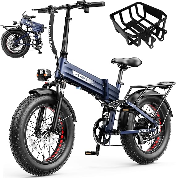 Heybike Mars 3.0 Foldable Electric Bike,Nax 70+Miles,1400W Peak Motor 32MPH