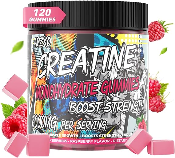 Creatine Monohydrate Gummies 6g, 120 Count Muscle Builder for Men & Women, Pre-Workout Supplement, Energy Boost Chewable, Vegetarian, Raspberry Flavor