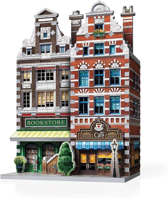 Wrebbit3D Cafe 3D Puzzle | Urbania Collection | 285 Jigsaw Puzzle Pieces | Charming and Unique Streetscape of a Small Town