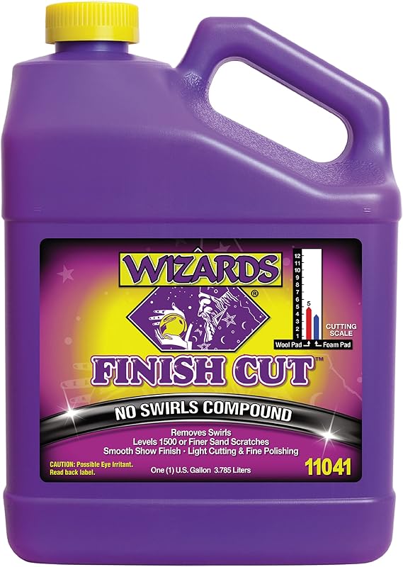 Wizards Finish Cut Cutting Compound, Removes Scratches & Swirls - 1 Gallon | One-step rubbing buffing for automotive clear coat and fiberglass, lifts cobwebs, overspray, scuff marks to a deep gloss