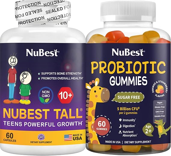 NuBest Tall 10& Probiotics Gummies Bundle - Bone Strength & Digestive Support for Kids & Teens