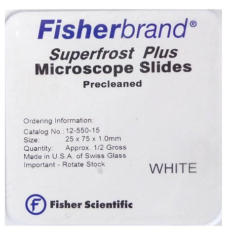 12-550-15 Super frost Plus Microscope Slides, 1" Height, 0.2" Wide, 3" Length, Glass (Pack of 144)