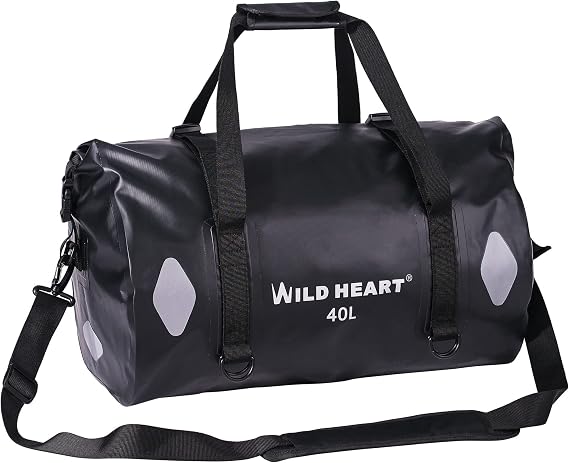 WILD HEART Waterproof Bag Duffel Bag 20L 30L 40L with Welded Seams Shoulder Straps, Mesh Pocket for Kayaking, Camping, Boating,Bicycle,Motorcycle