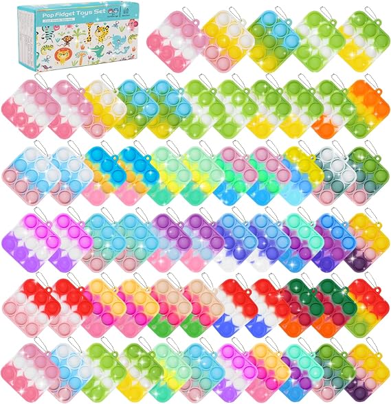 57PCS Party Favors for Kids, Fidget Toys Bulk Its Birthday Party Favors for Children Adult, Small Classroom Prizes Box Fidgets Toys for Kids, Goodie Bag Stuffers, Treasure Chest, Bubbles Poppers