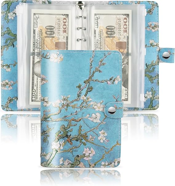 LIZIMANDU Cash Envelopes for Budgeting,Budget Binder with 12Pcs Budget Planner with Cash Envelopes,Money Organizer for Cash,PU Leather A6 Binder for Money Saving Organizer(1-Peach Blossom)