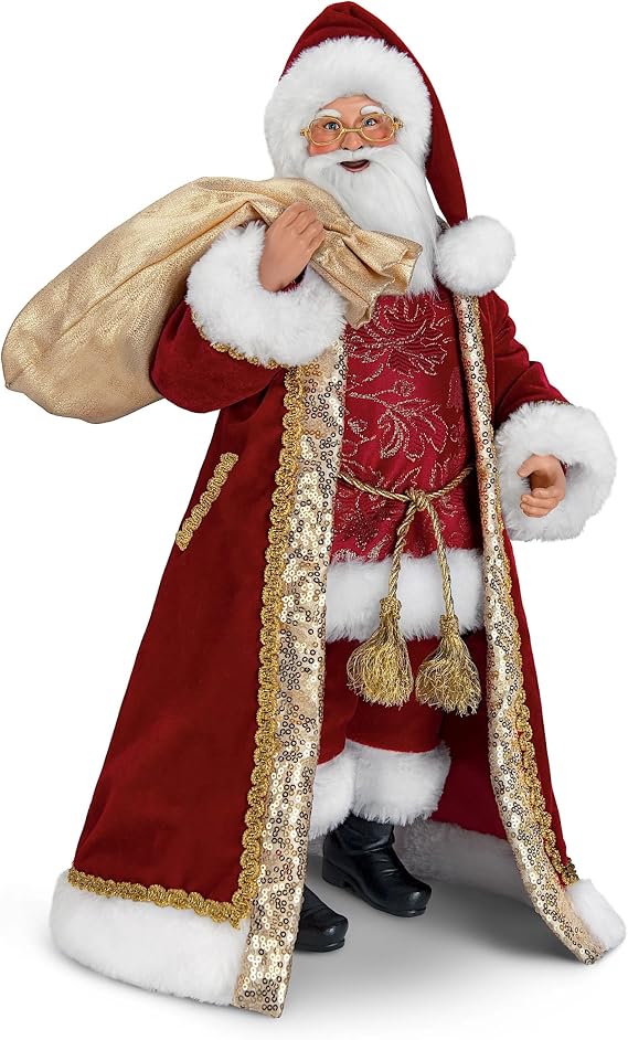 The Ashton-Drake Galleries A Visit from St. Nick Santa Doll, 18-Inch LED Light-Up Collector's Edition with Mohair Beard, Hand-Painted, Red Velvet Coat, Holiday Christmas Decor