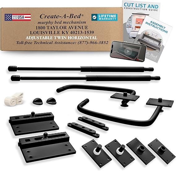 Create-A-Bed Adjustable Twin Size Deluxe Murphy Bed Kit, Horizontal
