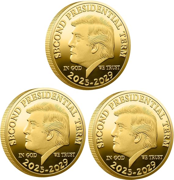 Donald J. Trump 2025-2029 Commemorative Coin 47th President Second Term Display Coin Gold-Plated Iron Collectible with Protective Capsule Not Legal Tender 1.57"(3pcs)