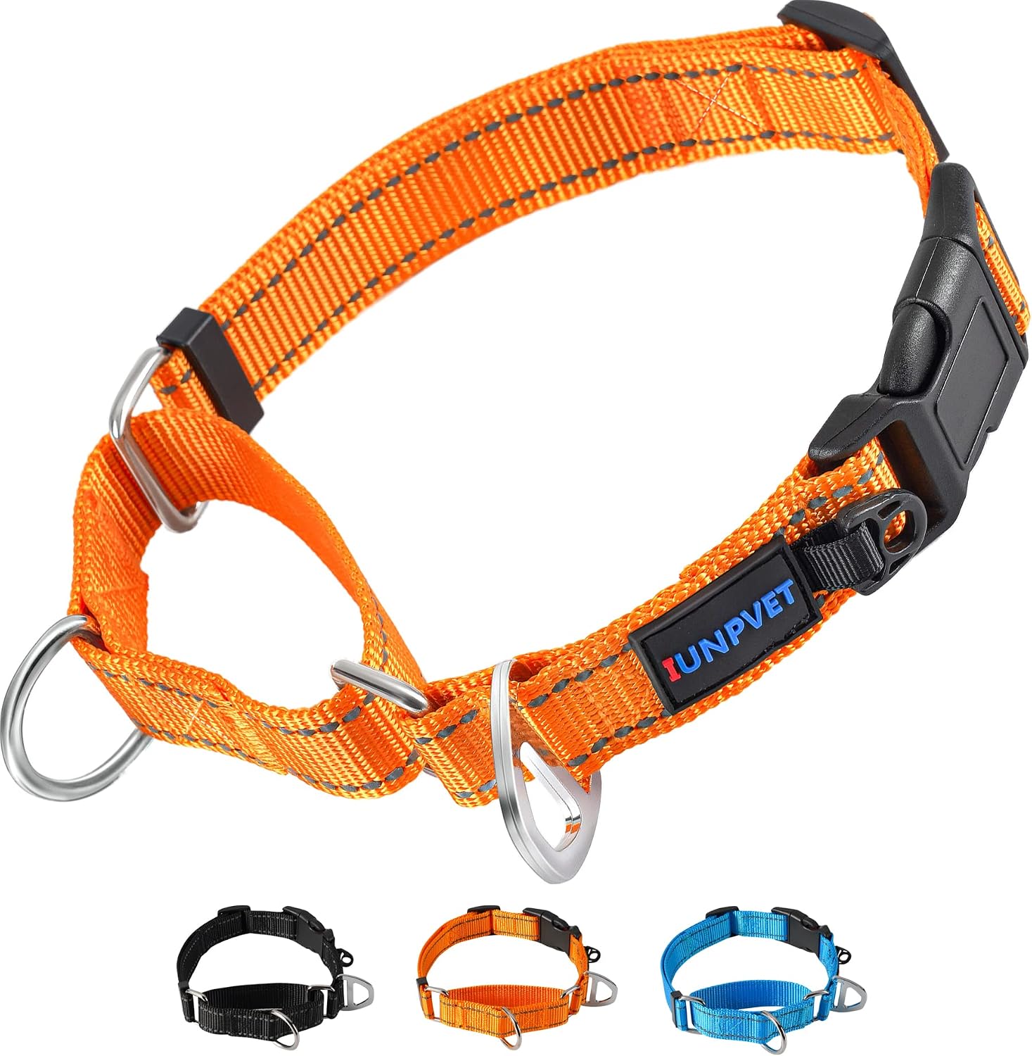 Iunpvet Martingale Dog Collar,Reflective Adjustable No-Pull Nylon Safety Training Collar for Small Medium Large Dogs14-17" Neck x 1" Wide