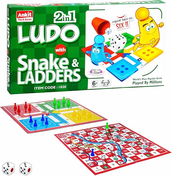 Ankit Toys & Games Ludo and Snakes and Ladders 14" Board Game Set for Kids and Families Educational Classic Game Combo Portable and Travel-Friendly with Colourful Pawns and Dice Ideal for Ages 6+
