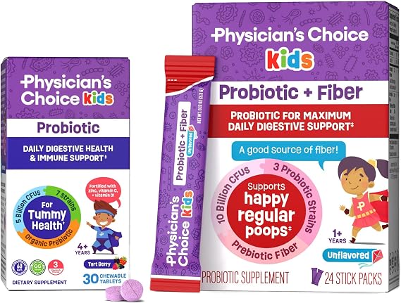 Physician's CHOICE Kids Happy Tummy Bundle - Fiber 24pck + Probiotic 30ct
