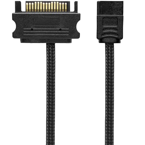 CRJ Slimline SATA Power Adapter Cable - 12-inch (30cm), Black Sleeved - Power 6-Pin Slimline Disk Drives with a 15-Pin SATA Power Supply Connector