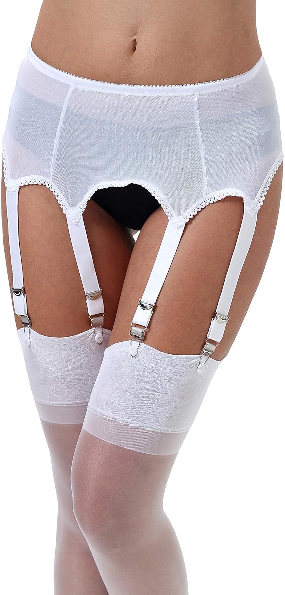 Lace Garter Belt/Sexy Mesh Suspender with 6 Vintage Strap Metal Clip for Women Stocking/Lingerie (Garter Belt Sold Only)