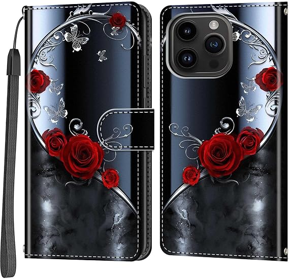 Case Wallet for iPhone 15 Pro, Rose Butterfly