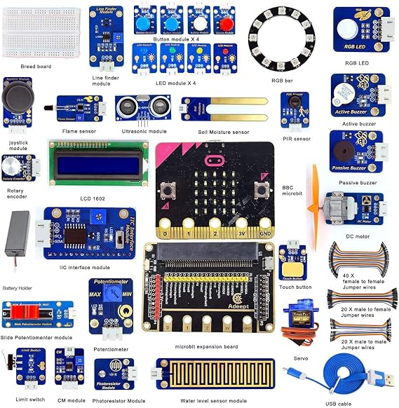 Adeept Sensor Starter Kit for BBC Micro:bit (V2 Included) | Programmable Starter Kit for Micro:bit with 35 Projects PDF Tutorial Book | Expansion Board Included