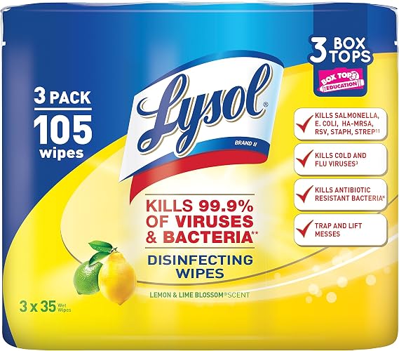 Lysol Disinfecting Wipes, Lemon and Lime Blossom, 35 Count (Pack of 3)