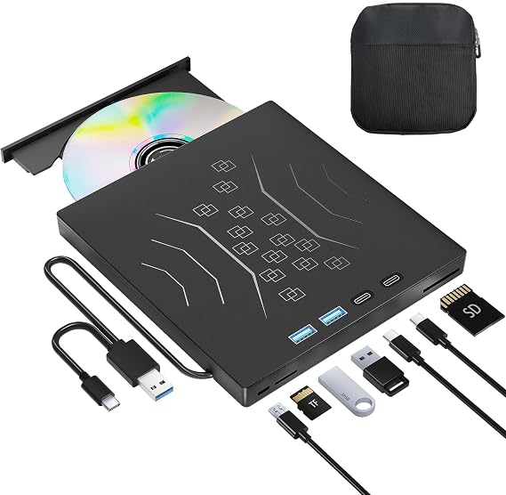 Wbacon 7 in 1 External CD/DVD Drive for Laptop, USB 3.0 & Type-C & 2 TF/SD
