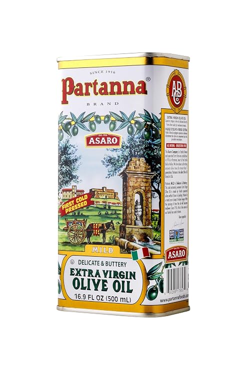 Partanna Everyday Mild Extra Virgin Olive Oil-Premium Castelvetrano & Bianolilla Oil-High Polyphenol-First Cold Pressed-Early Harvest in Sicily-Award Winning Italian EVOO - 16.9oz (500 ML) Tin