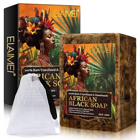 African Black Soap 100 g Organic Handmade African Black Soap Balances Oily Skin Fight Acne & Anti-Ageing Clears Impurities & Makes Dark Spots Fade