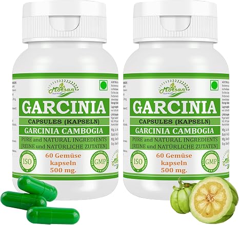 Garcinia (Garcinia Cambogia Vrikshamla) Extract with 10:1 Starch 500 mg x 60 Vegan Capsules Ayurvedic Herbal Supplement for Men and Women (2 Bottles of 60 Capsules)