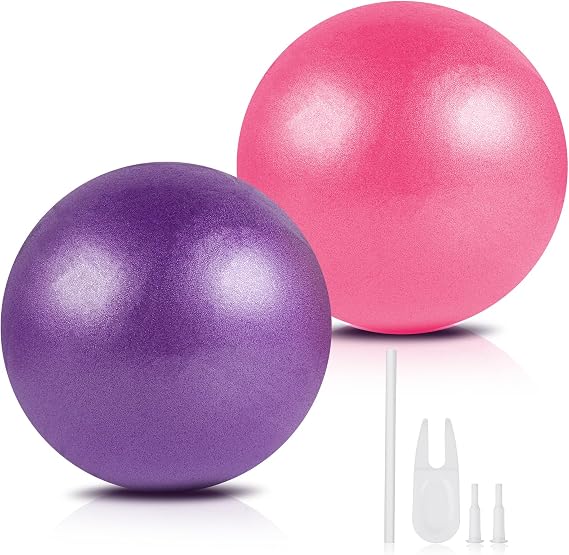 Guirnd Pilates Ball 2P, 9 Inch Workout Ball for Women Men, Small Exercise Ball with Pump for Physical Therapy, Stability, Stretching, Barre, Yoga, Core Workout at Home Gym & Office(Pink & Purple)