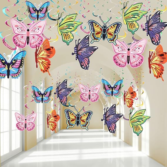 12 Sets 36 Pcs Butterfly Party Decoration Hanging Swirl for Summer Birthday
