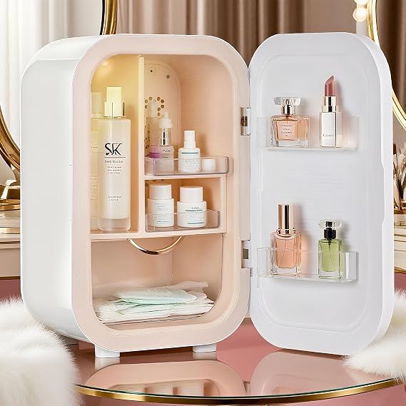 Kikihouse 22L Mini Skincare Fridge, Beauty Fridge for Cosmetic Storage, 44F Intelligent Temperature Control, Personal Small Makeup Refrigerator for Bedroom, Dorm