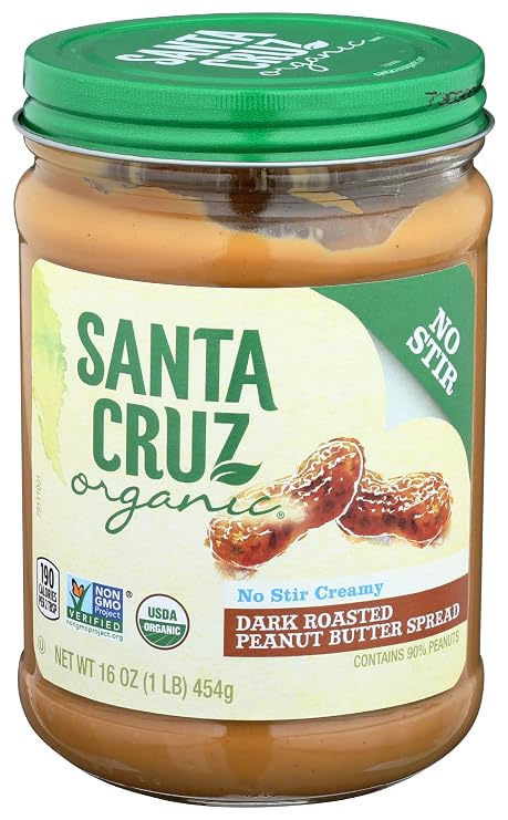 Santa Cruz ORGANIC Dark Roasted Creamy Peanut Butter Spread, 16 Oz, 1 lb