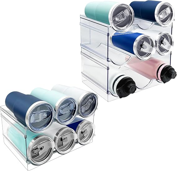 2 Pack Water Bottle Organizer & 3 Pack Water Bottle Organizer, Staclable Water Bottle Holder for Kitchen Cabinet Storage, Mug Cup Organizer