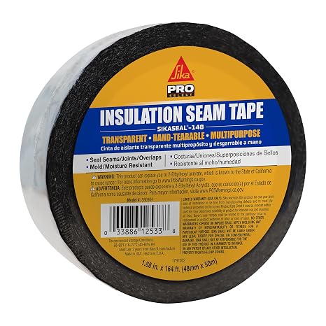 SIKA SikaSeal-148 Insulation Seam Tape - Clear, Multipurpose, Hand-Tearable Acrylic Adhesive - Indoor/Outdoor Use, UV Resistant, Moisture & Mold Resistant, 2-in x 164 ft
