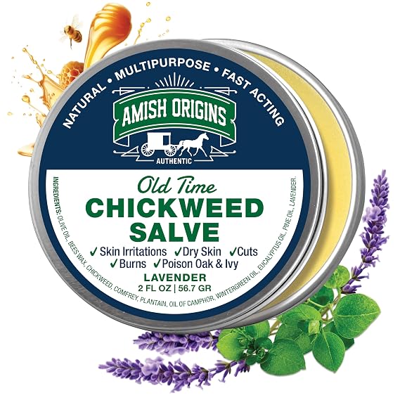 Amish Origins Old Time Chickweed Salve 2 oz- The Ultimate Poison Ivy/Poison Oak Blocker, Healing Salve for Skin Disorder, Irritations, Burns, Minor Cuts