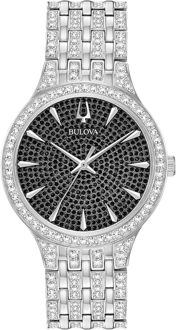 Bulova Men's Crystal Phantom Stainless Steel 3-Hand Quartz Watch, Black Dial Style: 96A227