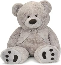 JOON Huge Teddy Bear - 38 Inches, Light Gray, Fluffy Faux Fur, Ribbon & Bow Signature Footprints- Huggable & Lovable Joy Gift for Baby Showers, Loved Ones Perfect Large Cuddly Plush Toy Companion