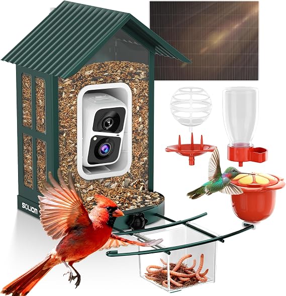 SOLIOM BF08 Smart Bird Feeder with Camera, 2K Live Stream, Solar Powered