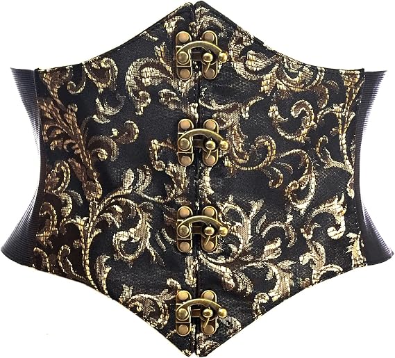 Lavish Dark Crushed Velvet Corset Belt Cincher w/Clasps