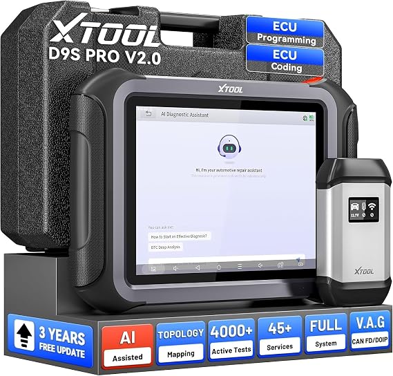 XTOOL D9S PRO ECU Programming OBD2 Scanner, Topology Mapping, ECU Coding, Bidirectional Controls, 45+ Resets, All System, PMI, AI Assisted, 9.7 inch, 3 Year Free Updates, DoIP & CANFD