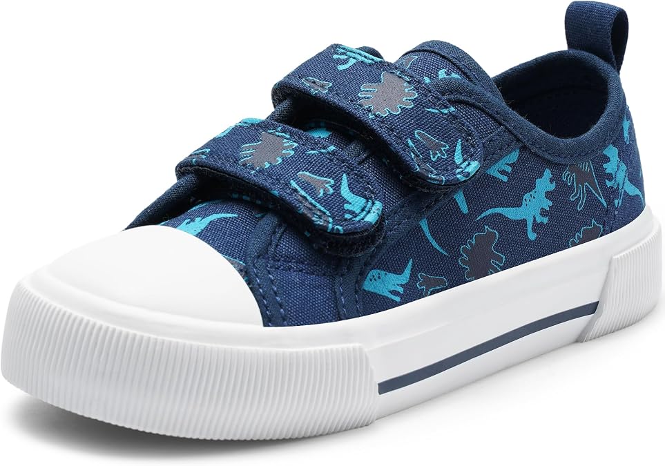 Harvest Land Toddler Kids Canvas Sneakers for Boys and Girls Casual Walking Shoes with Double Hook-and-Loop Straps, Non-Slip Lightweight Trainers for Baby & Little Kids
